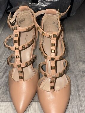 Aldo Nude Studded Strappy Pointed-Toe Pumps
